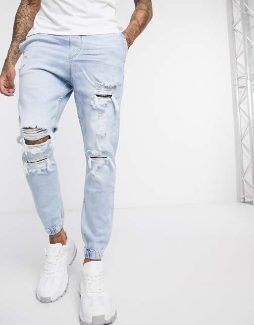 Denim Joggers with Elasticated Drawstring Waist