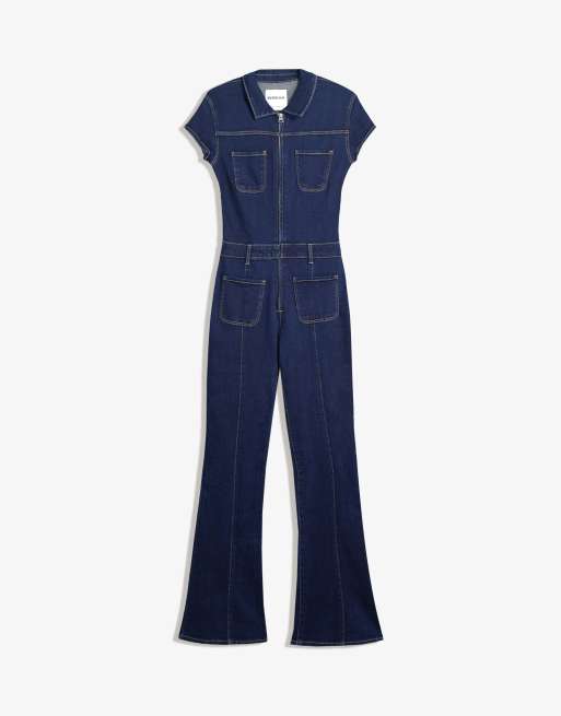 Bershka - Denim jumpsuit in blauw, 3 van 4
