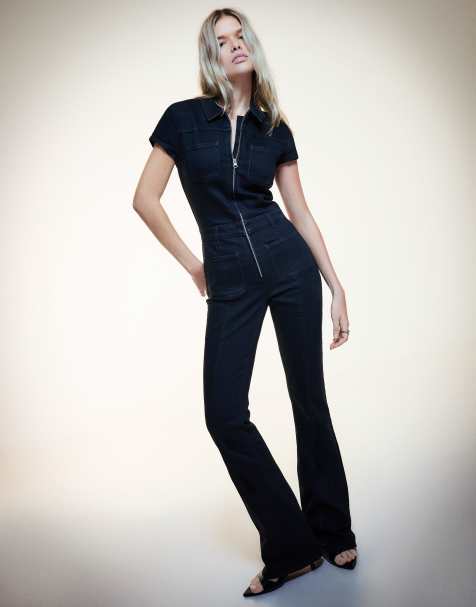 Bershka - Denim jumpsuit in zwart - view 1
