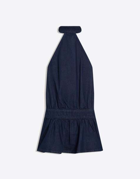 Bershka - Denim mini jurk in blauw - view 1