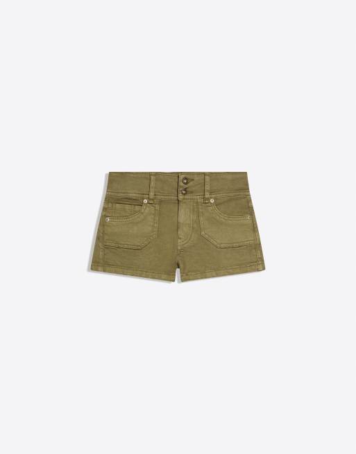 Bershka - Denim mini-short in kaki, 4 van 4