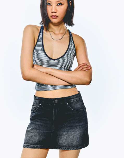 Bershka Denim mini skirt in black - view 1