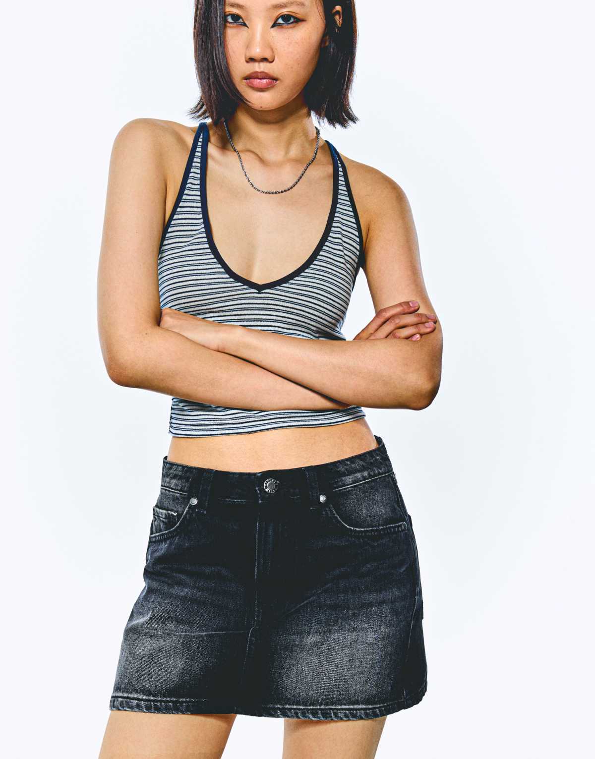 Bershka Denim mini skirt in black