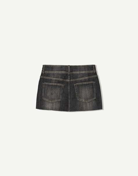Bershka denim mini skort in black