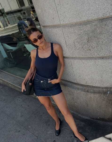 Bershka denim mini skort in blue