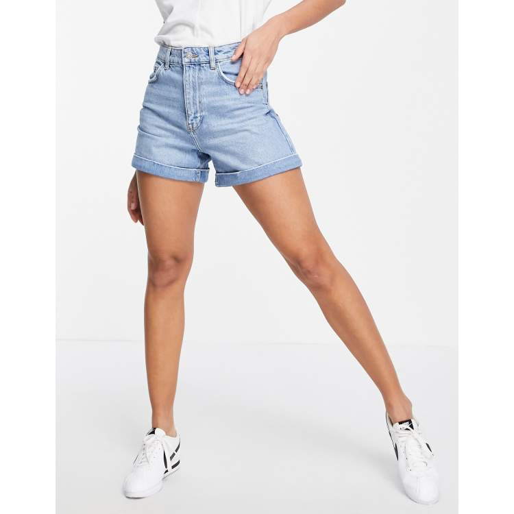 Bershka denim mom short in medium blue ASOS