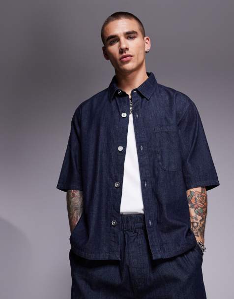 Bershka - Denim overhemd in indigoblauw - view 1