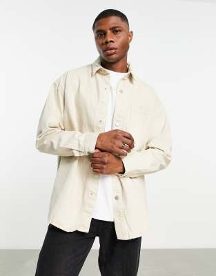 Bershka denim overshirt in ecru - ASOS Price Checker