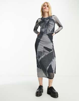 bershka mesh dress Bershka Asymmetric Mesh Mini Dress In Black Ombre