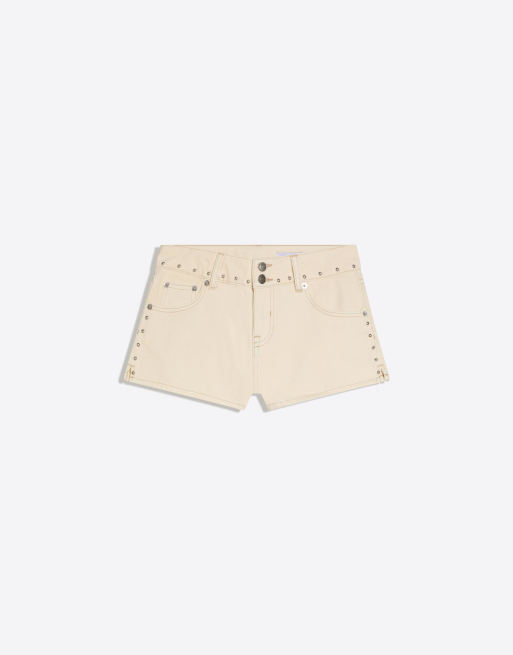 Bershka Denim print shorts in ecru, 4 of 4
