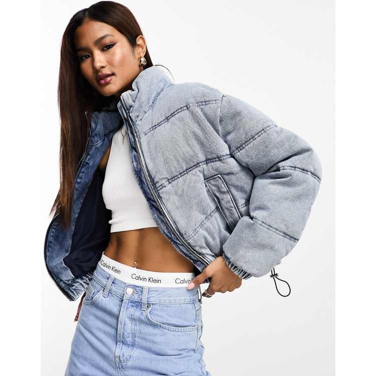 Bershka Blue Denim factory Puffer Coat