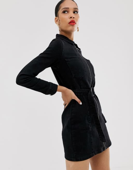 Bershka denim shirt dress in black