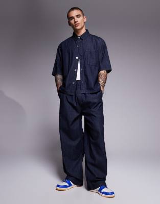Bershka denim shirt in indigo blue 