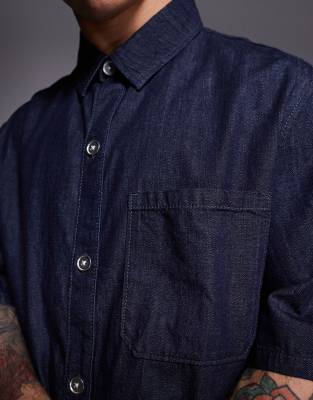 Bershka denim shirt in indigo blue 