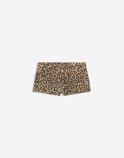 Bershka - Denim short met luipaardprint in bruin , 3 van 4