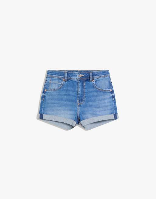 Bershka - Denim short met omgeslagen zoom in middenblauw, 4 van 4