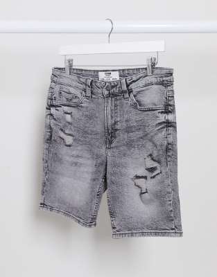 grey distressed shorts