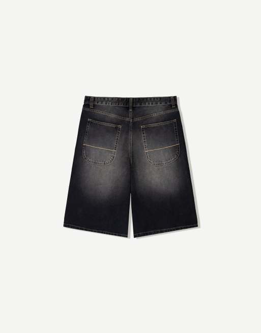 Bershka denim skater bermuda shorts in black | ASOS