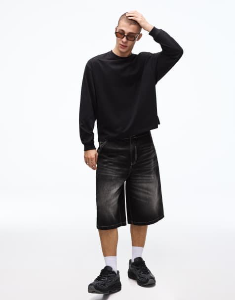 Bershka Denim skater bermuda shorts in black - view 1