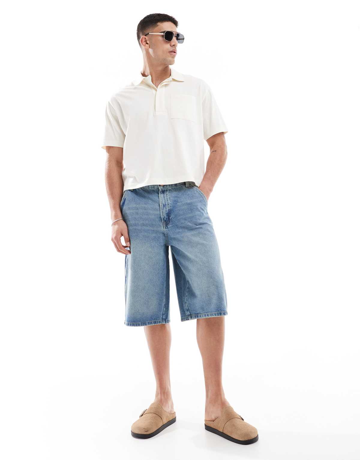 Bershka denim skater bermuda shorts in blue