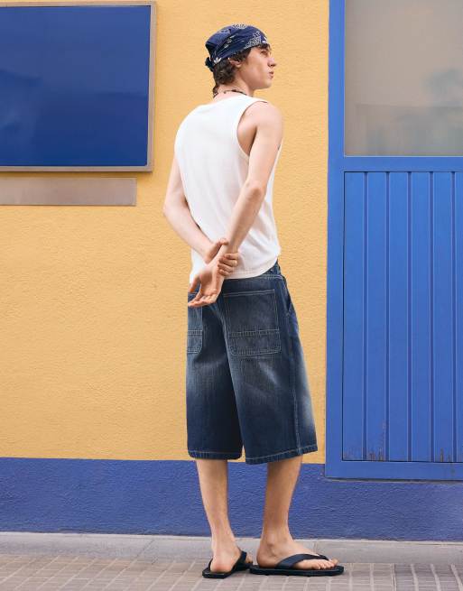 Bershka - Denim skater-bermudashort in blauw, 2 van 4