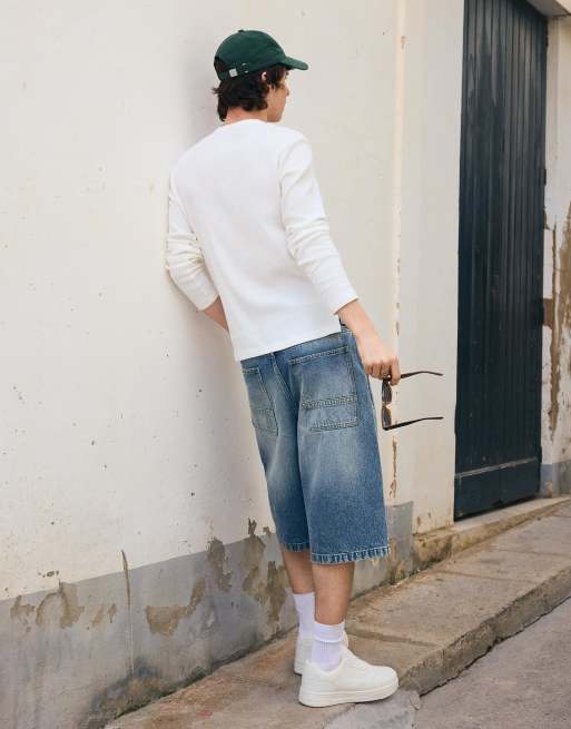 Bershka - Denim skater-bermudashort in blauw, 2 van 4