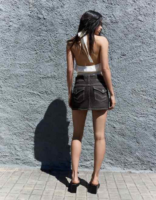Bershka Denim skort in black, 4 of 4