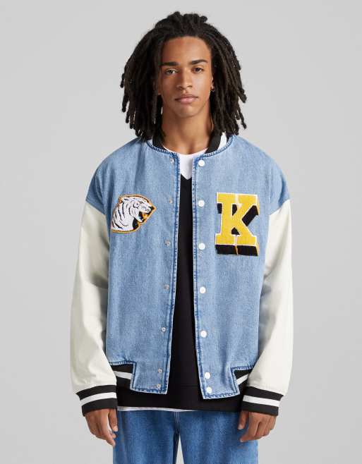 Jean discount varsity jacket