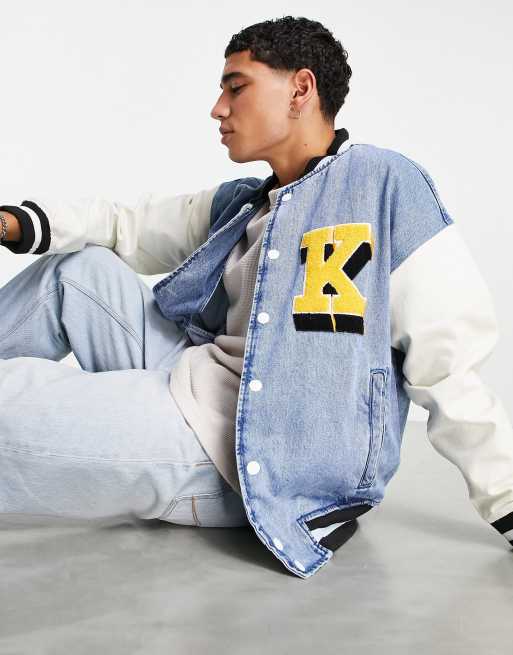 Blue jean cheap varsity jacket