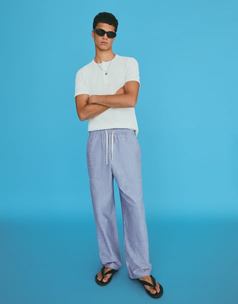 Bershka - Denimblå baggy bukser med broderi - view 1