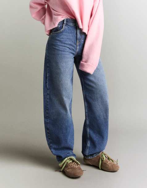 Bershka - Denimblå højtaljede jeans med tøndeformede ben - view 1