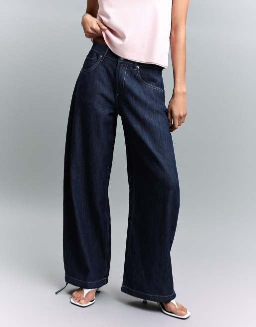 Bershka - Denimblå lavtaljede jeans med brede ballonben, 2 af 4