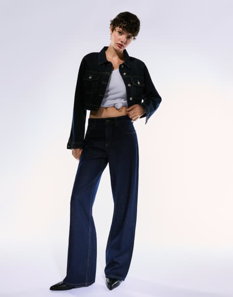 Bershka – Denimblå, raka jeans med vida ben - view 1