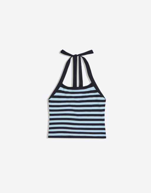 Bershka – Denimblå, stickad topp med halterneck, 4 av 4