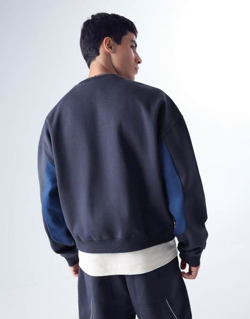 Bershka - Denimblå sweatshirt med rund hals og print, 4 af 4