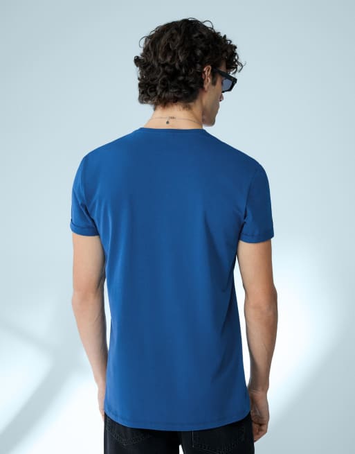 Bershka - Denimblå T-shirt med korte opsmøgede ærmer, 3 af 6