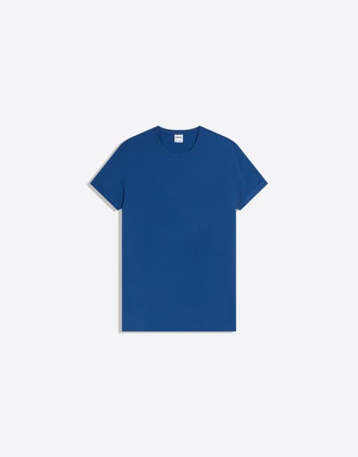 Bershka - Denimblå T-shirt med korte opsmøgede ærmer, 5 af 6