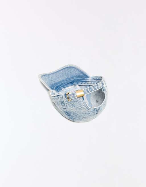 Bershka denimkasket med stjernebroderi i lys vask, 3 af 4