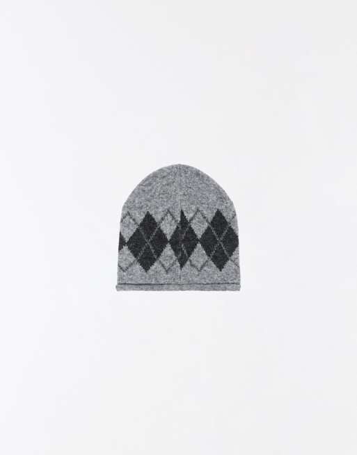 Bershka Diamond beanie in dark grey, 3 of 5