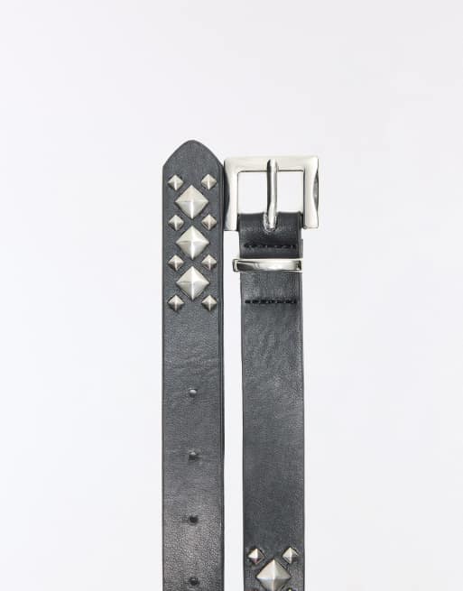 Bershka Diamond stud belt in black, 3 of 4