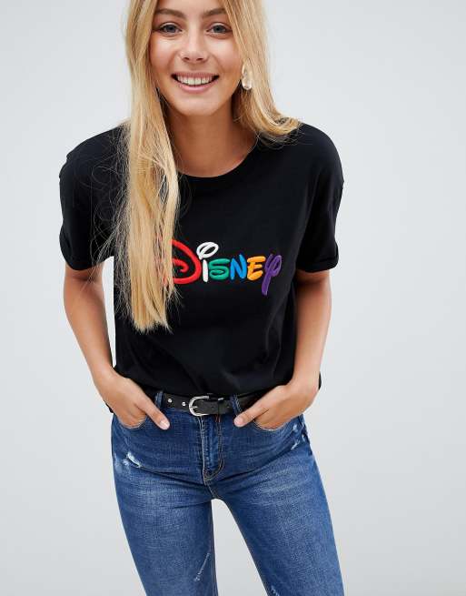 Bershka disney logo tee in black