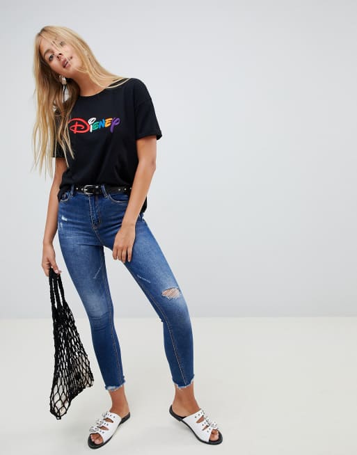 Bershka disney logo tee in black