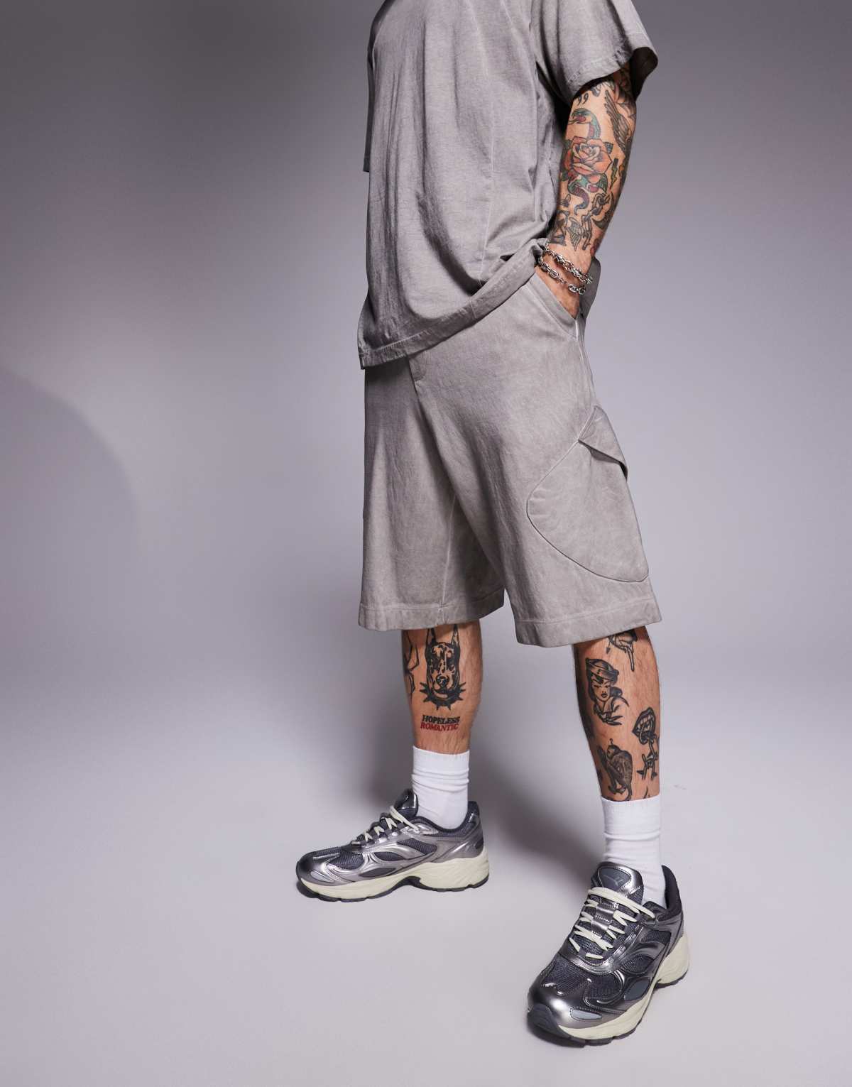 Bershka distressed co-ord short in grey