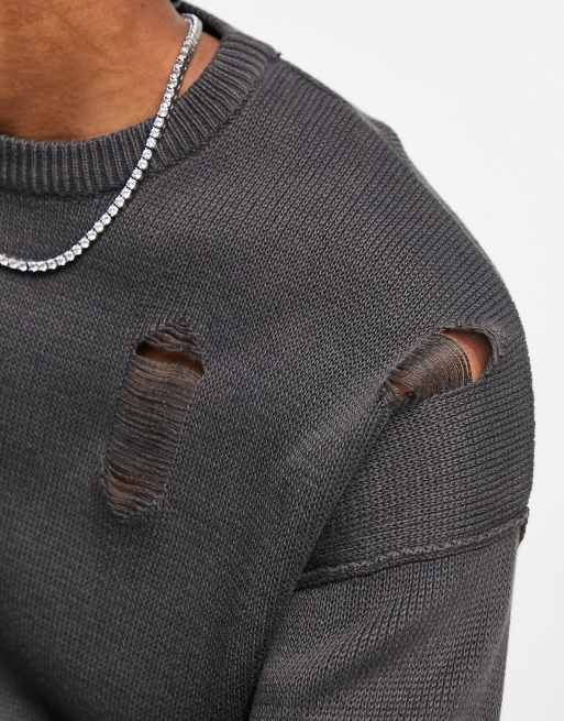 Grey distressed cheap sweater