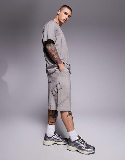 Bershka distressed shorts in gray - part of a set