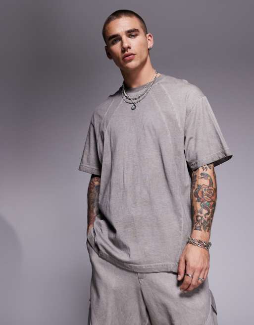 Bershka - Distressed T-shirt in grijs, deel van co-ord sets