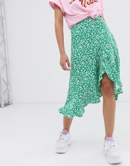 Floral midi skirt bershka sale