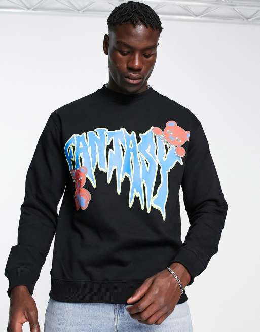 Bershka Donker sweatshirt met berenprint in zwart ASOS