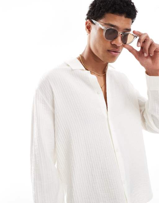 Bershka - Doorschijnend strandoverhemd in wit 