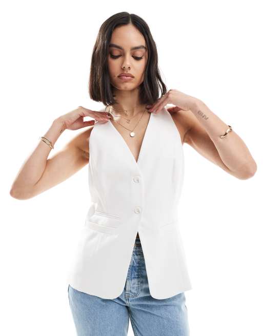 Bershka – Dopasowana kamizelka o wydłużonym fasonie w kolorze złamanej bieli